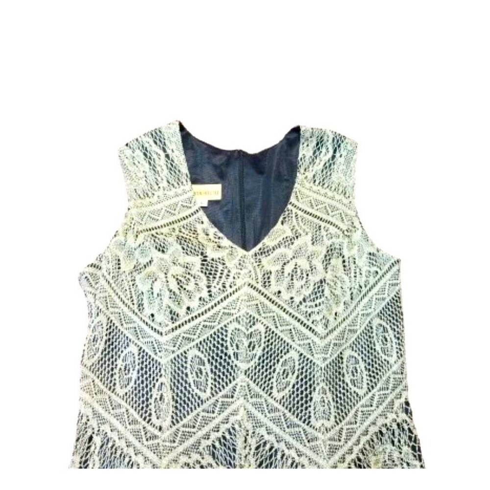 Vtg DAMIANOU Dress Gold Crochet Lace Overlay Black Sz Small Long Sparkly - Picture 4 of 10